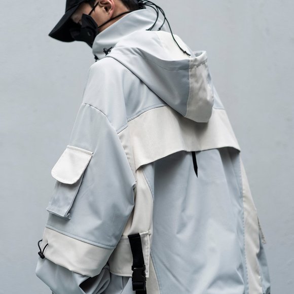 Techwear Streetwear Down Jacket Windbreaker Coat hi-j1-grey - Picture 4 of 11